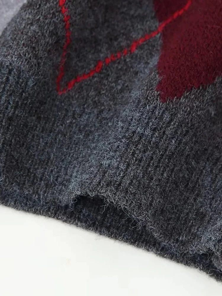 Women's New Plaid Jacquard Knitted Pullover Sweater Woman Round Neck Long Sleeve Loose Sweaters Street Versatile Sweaters