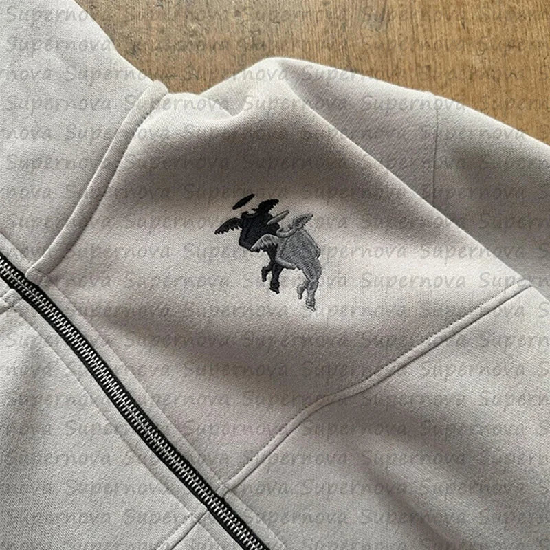 Men's clothing Zip Up Hoodie  Vintage Casual Pattern Oversize  Hip Hop Punk Streetwear Clothing new in hoodies & sweatshirts ﻿