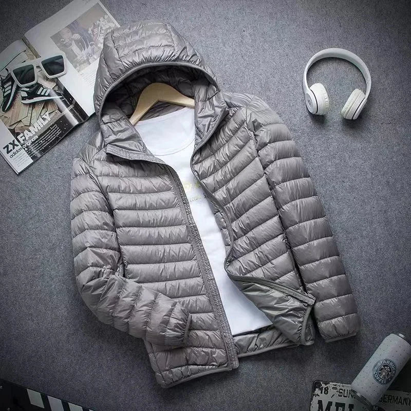 0-10℃ Men's Winter Jacket Ultra Light Duck Down Jackets Portable Hooded Puffer Feather Thin Parkas Windproof Outerwear Coat 5XL