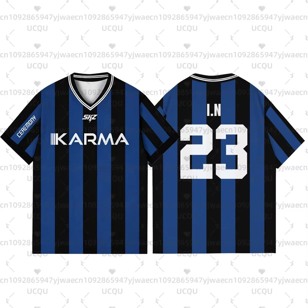 Kpop Stay Karma Album Fans TShirt Felix Bangchan Hyunjin Streetwear Casual Sport Oversize Short Sleeve Men's Clothing T-Shirt