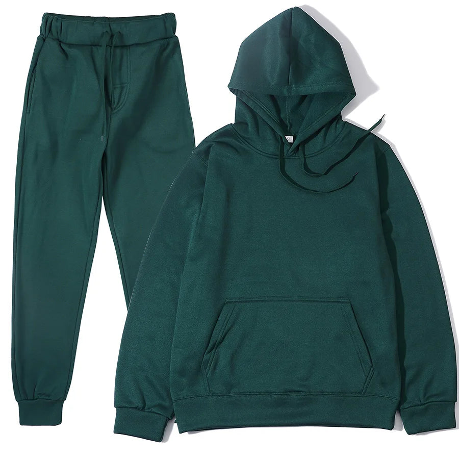 Men's Autumn and Winter New Solid Color Hoodie+pants Two-piece Set Fashionable Casual Sports Set Size S-3XL Men's Tracksuit