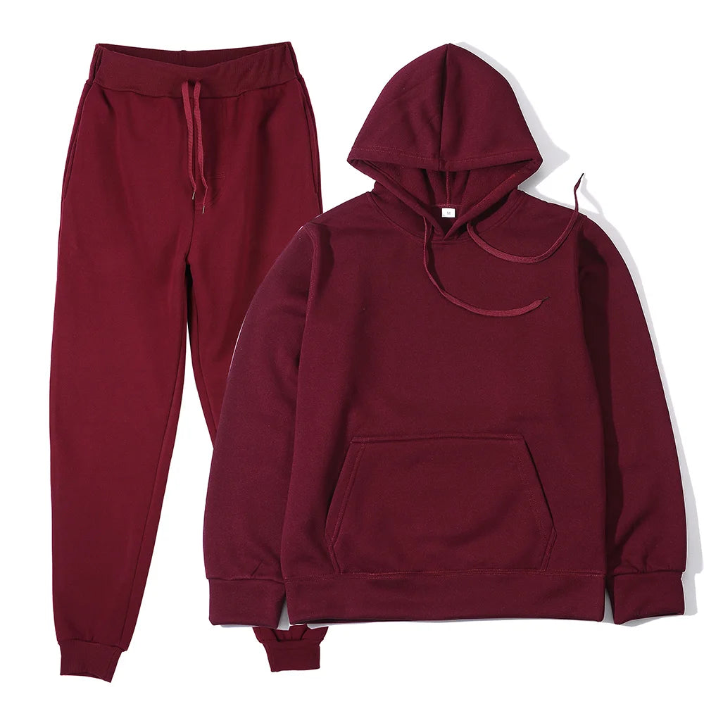 Men's Autumn and Winter New Solid Color Hoodie+pants Two-piece Set Fashionable Casual Sports Set Size S-3XL Men's Tracksuit