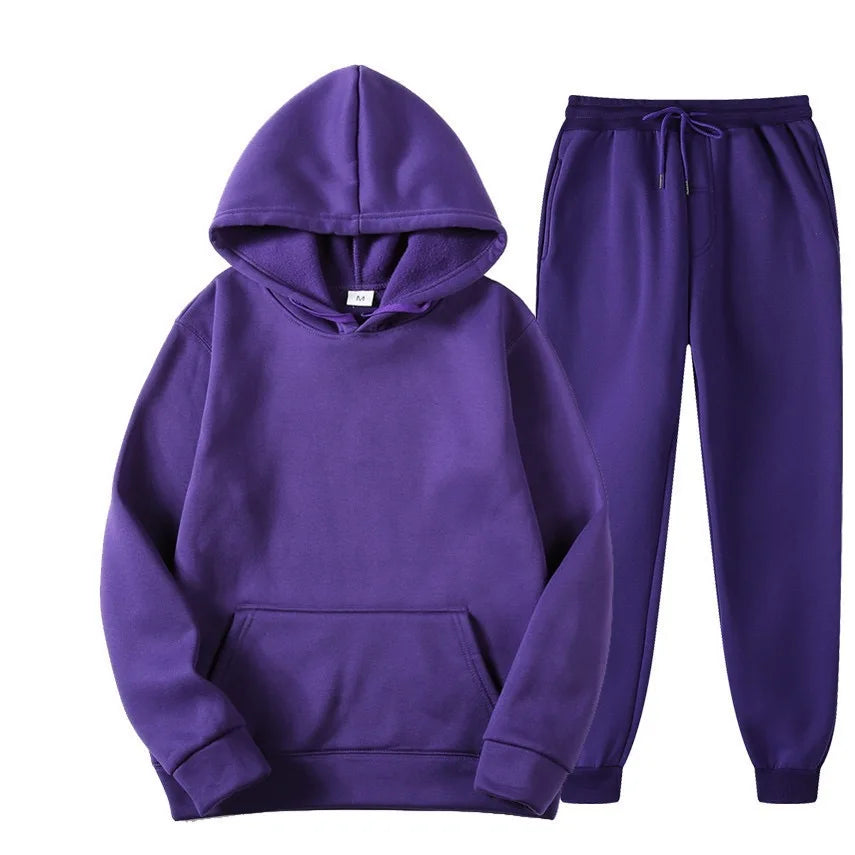 Men's Autumn and Winter New Solid Color Hoodie+pants Two-piece Set Fashionable Casual Sports Set Size S-3XL Men's Tracksuit