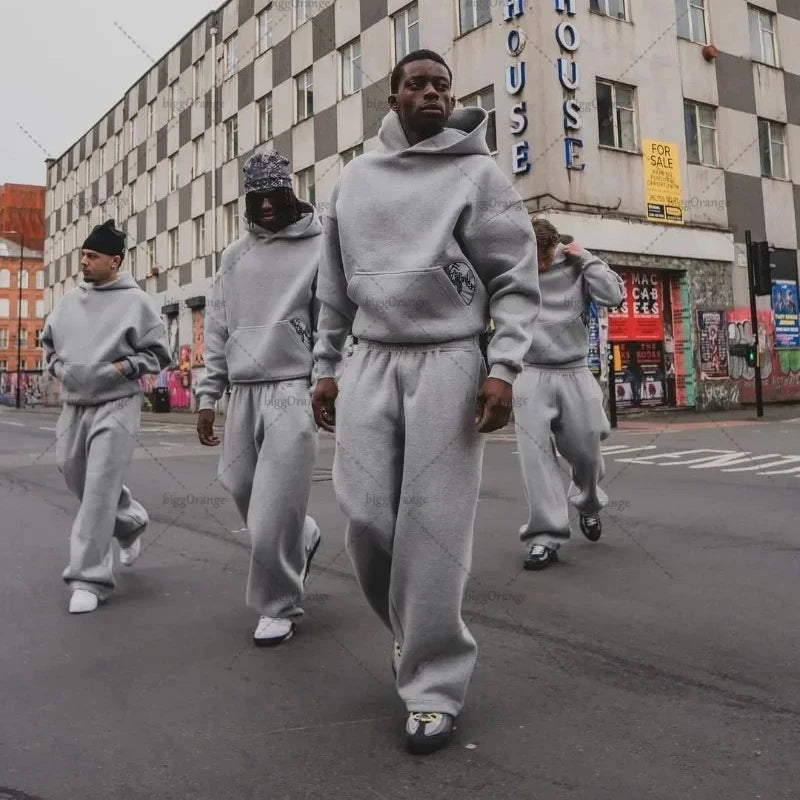 European and American new street style punk hip-hop men's Y2K Gothic Harajuku embroidery design pullover casual sports set