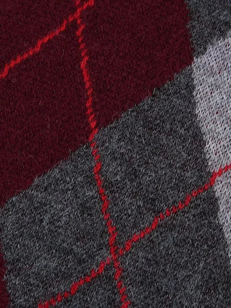 Women's New Plaid Jacquard Knitted Pullover Sweater Woman Round Neck Long Sleeve Loose Sweaters Street Versatile Sweaters