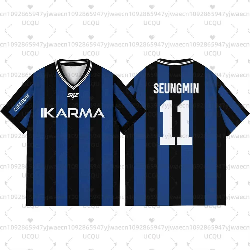 Kpop Stay Karma Album Fans TShirt Felix Bangchan Hyunjin Streetwear Casual Sport Oversize Short Sleeve Men's Clothing T-Shirt