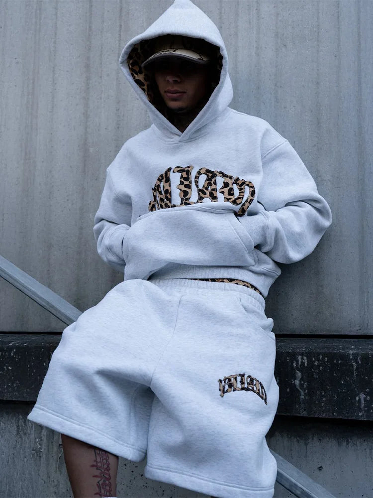 Y2K Leopard Embroidered Hoodie Set