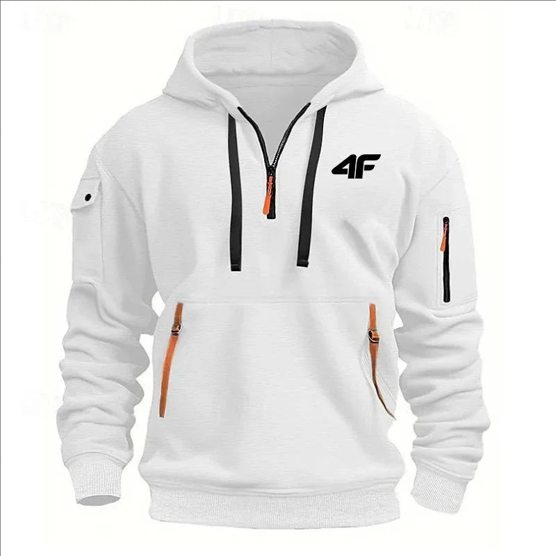 2025 Men's hooded sweater casual sports jumper vintage Harajuku long sleeve zipper multi-pocket casual loose coat Street