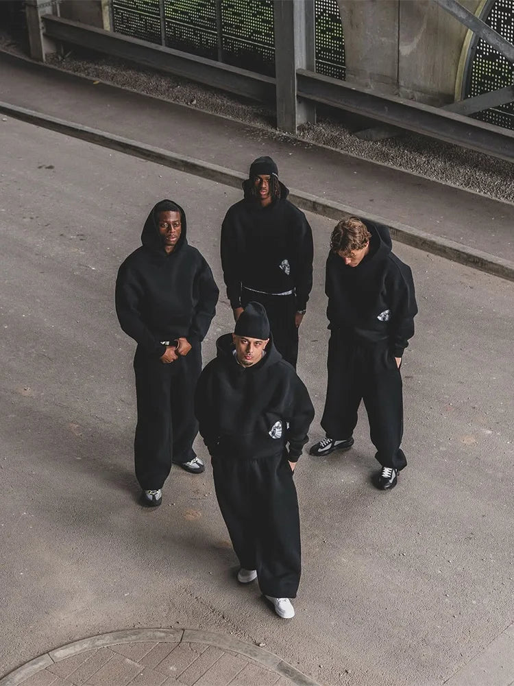 2025 Trendy High Street Retro Casual Streetwear Men's Sports Suit Y2K Harajuku Embroidered Hoodie men Hip-hop Loose Sweatpants