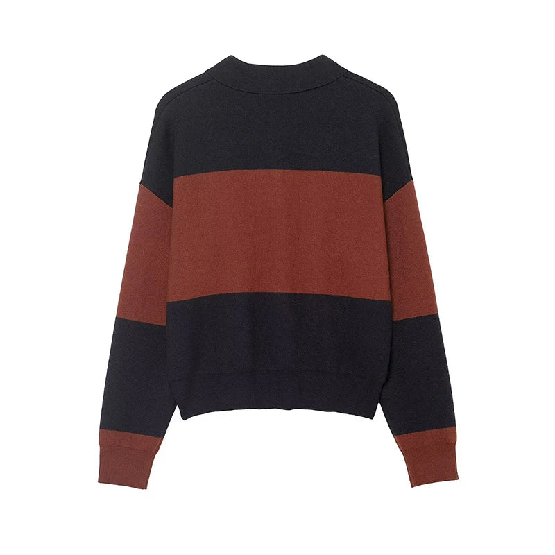Pullover Sweater Women's Autumn 2025 New Fashion Loose Polo neck Knit Tops Women's Autumn Striped Elegant Warm Youth Sweater
