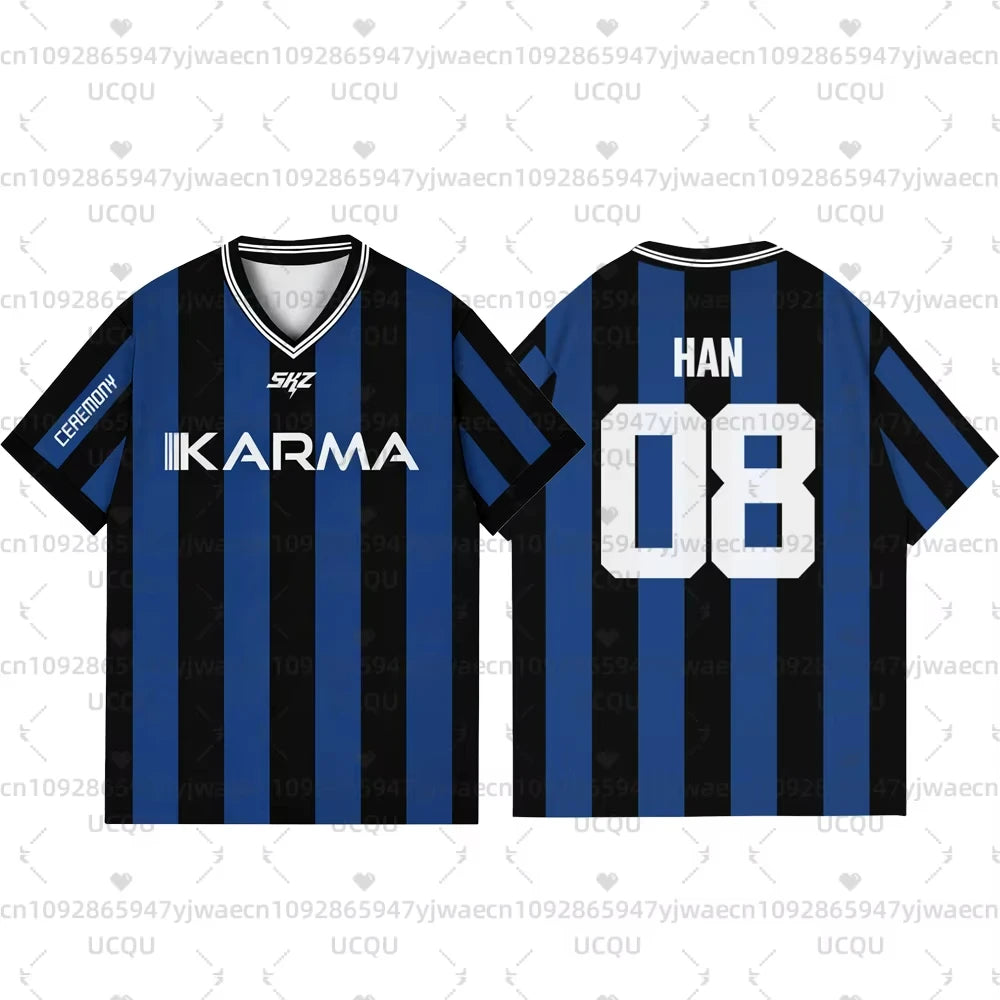 Kpop Stay Karma Album Fans TShirt Felix Bangchan Hyunjin Streetwear Casual Sport Oversize Short Sleeve Men's Clothing T-Shirt