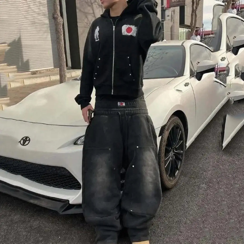 Trendy retro washed embroidered long sleeved shirt, loose and versatile, casual and high-end hooded sweatshirt for men