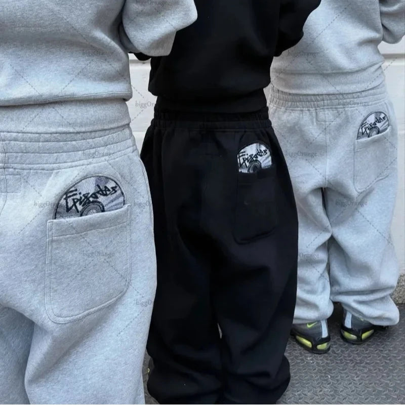 European and American new street style punk hip-hop men's Y2K Gothic Harajuku embroidery design pullover casual sports set