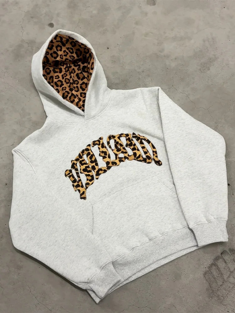 Y2K Leopard Embroidered Hoodie Set