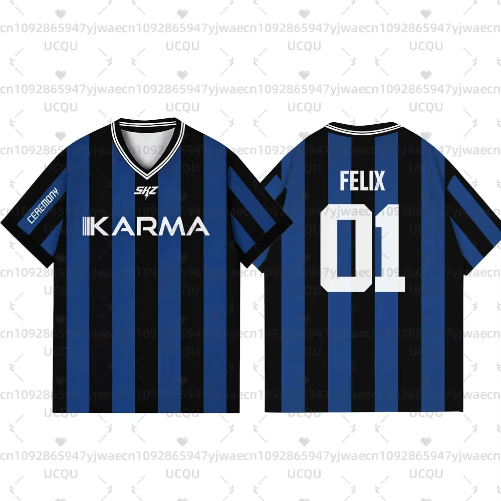 Kpop Stay Karma Album Fans TShirt Felix Bangchan Hyunjin Streetwear Casual Sport Oversize Short Sleeve Men's Clothing T-Shirt