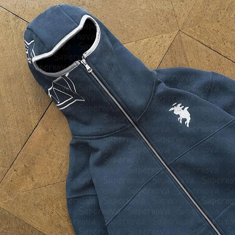 Men's clothing Zip Up Hoodie  Vintage Casual Pattern Oversize  Hip Hop Punk Streetwear Clothing new in hoodies & sweatshirts ﻿