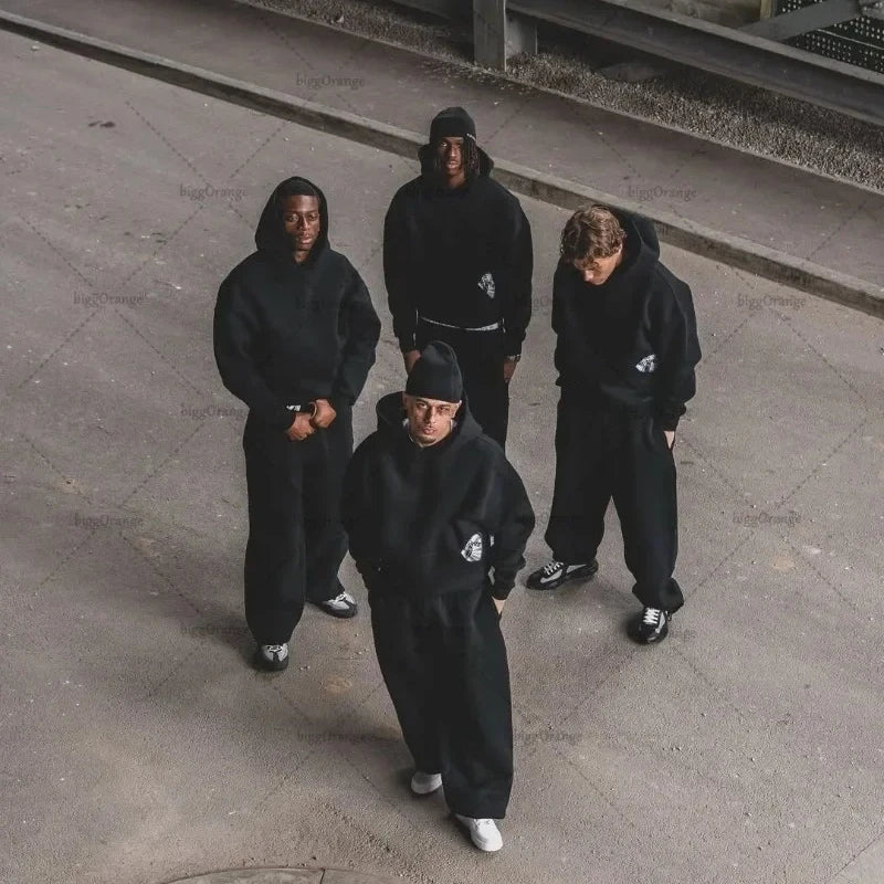 European and American new street style punk hip-hop men's Y2K Gothic Harajuku embroidery design pullover casual sports set