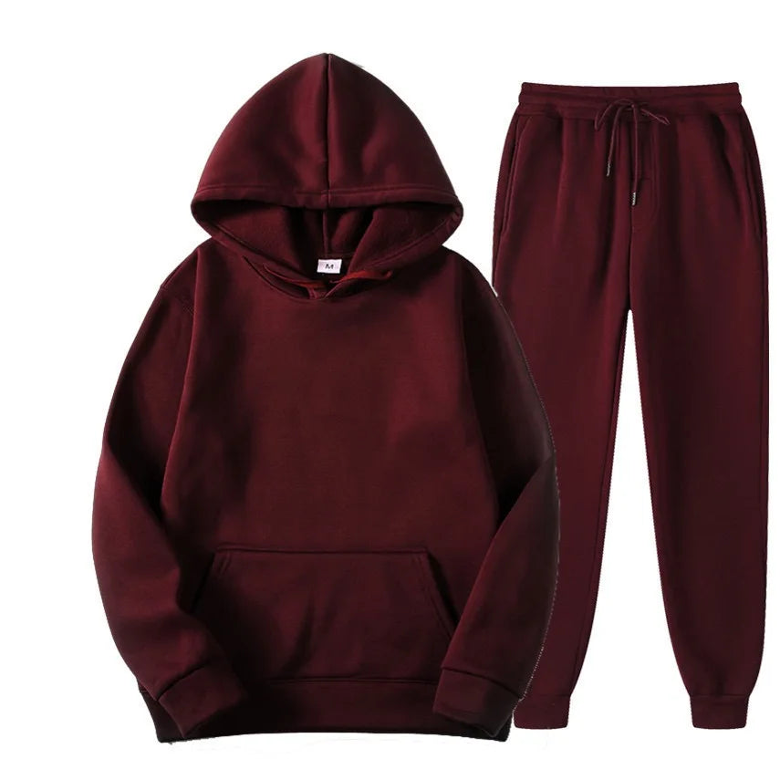 Men's Autumn and Winter New Solid Color Hoodie+pants Two-piece Set Fashionable Casual Sports Set Size S-3XL Men's Tracksuit