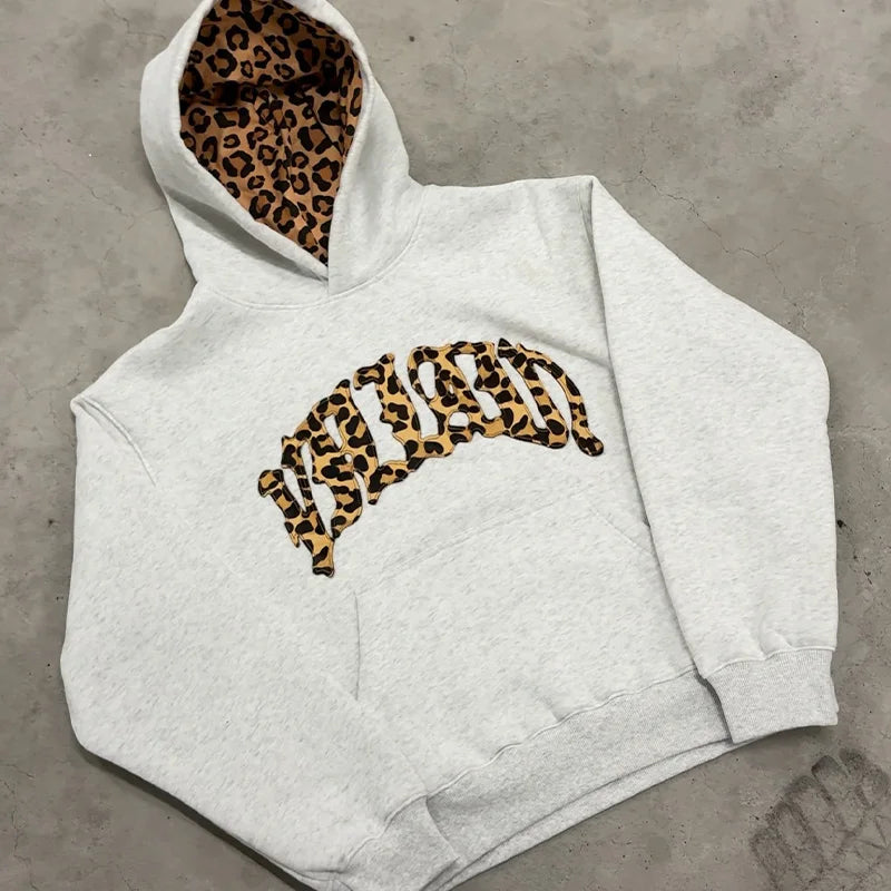 Y2K Leopard Embroidered Hoodie Set