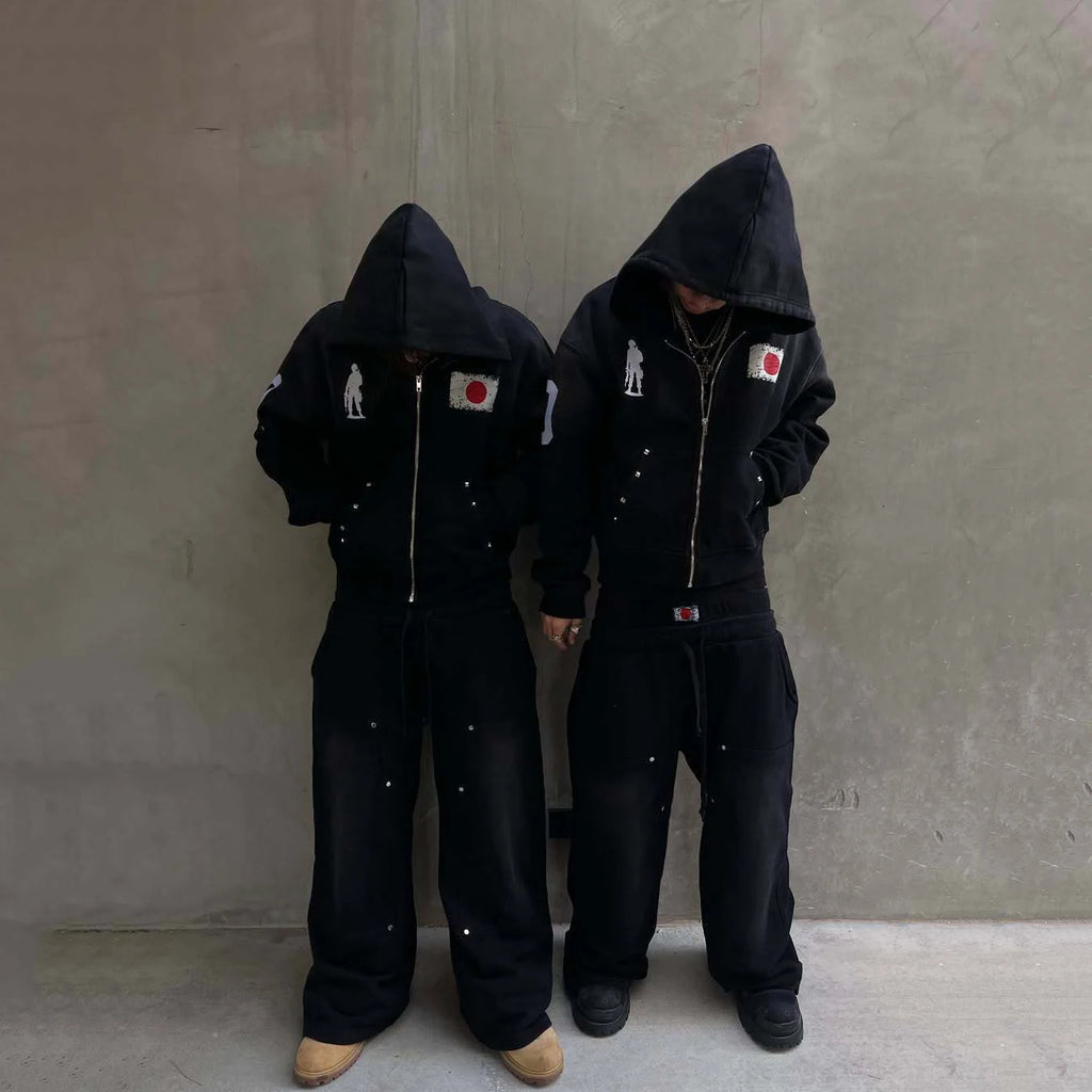 Trendy retro washed embroidered long sleeved shirt, loose and versatile, casual and high-end hooded sweatshirt for men