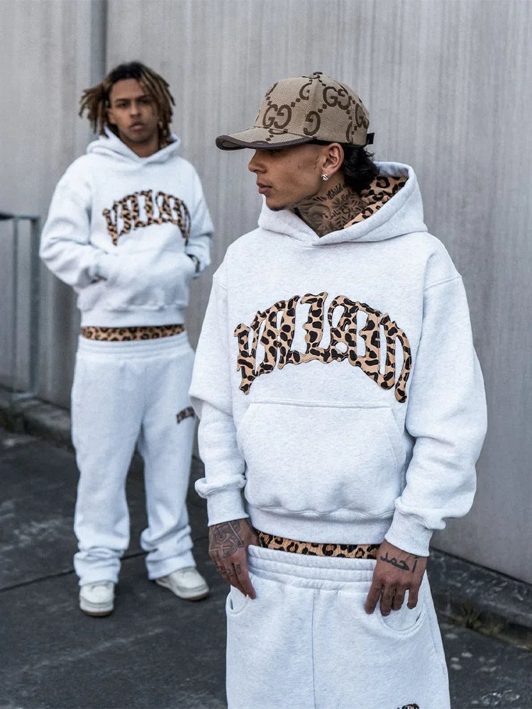 Y2K Leopard Embroidered Hoodie Set