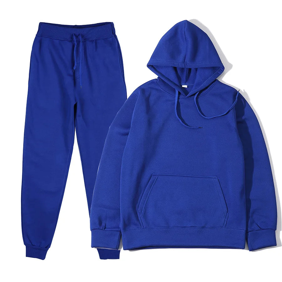 Men's Autumn and Winter New Solid Color Hoodie+pants Two-piece Set Fashionable Casual Sports Set Size S-3XL Men's Tracksuit